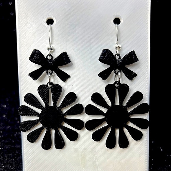 Handmade Jewelry - Black Floral Bow Earrings